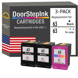 DoorStepInk Brand for HP 63 2 Black / 1 Tri-Color 3-Pack Remanufactured in the USA Ink Cartridges