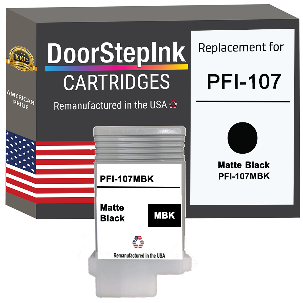 DoorStepInk Brand for Canon PFI-107 130mL Matte Black PFI-107MBK  Remanufactured in the USA Ink Cartridge