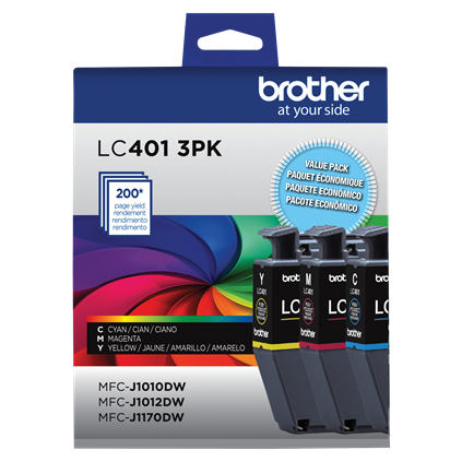 Genuine Brother LC401 Multi-Pack Ink, Cyan/Magenta/Yellow, Pack Of 3 Cartridges, LC4013PKS 