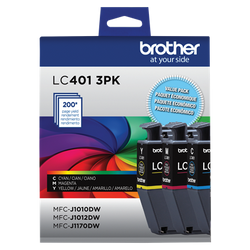 Genuine Brother LC401 Multi-Pack Ink, Cyan/Magenta/Yellow, Pack Of 3 Cartridges, LC4013PKS 