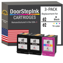 DoorStepInk Brand for HP 62 2 Black / 1 Color 3-Pack Remanufactured in the USA Ink Cartridges