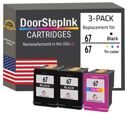 DoorStepInk Brand for HP 67 2 Black / 1 Color Combo Pack Remanufactured in the USA Ink Cartridges