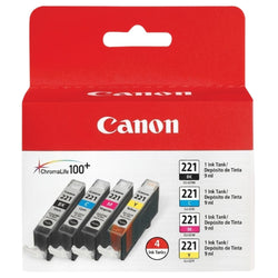 Original Canon CLI-221 4PK Standard Yield Tri-Color Ink Cartridge, 2946B004