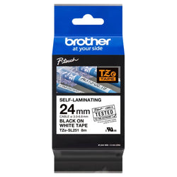 Genuine Brother TZe-SL251 Self Laminating Label Tape Black on White - 24mm Wide x 8m Long