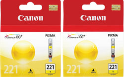Original Canon CLI-221 2-PK Standard Yield Yellow Ink Cartridge, 2949B001