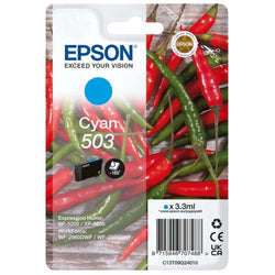 Original Epson 503 Standard Yield Cyan Ink Cartridge, C13T09Q24010