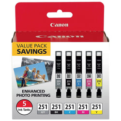 Original Canon CLI-251 Standard Yield Tri-Color Ink Cartridge, 6513B011-Pack of 5