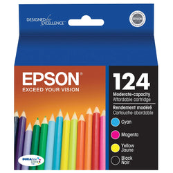 Original Epson T124 Standard Yield Tri-Color Ink Cartridge, T124120-BCS-4-Pack