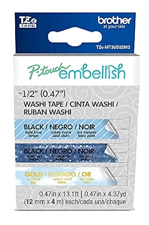 Original Brother P-touch Embellish 3-Pack Blue Washi Tape Assortment TZeMT3US02M3- 3 Pack
