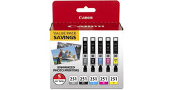 Original Canon CLI-251 Standard Yield Tri-Color Ink Cartridge, 6513B011-Pack of 5