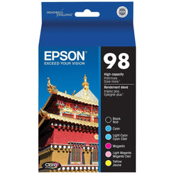 Epson 98 Black/Cyan/Light Cyan/Magenta/Light Magenta/Yellow High Yield Ink Cartridge, 6/Pack