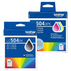 Original Brother LC504 Standard Yield Multi-Color (BCMY) Ink Cartridge, 4-Pack