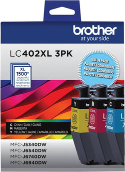 Original Brother LC402XL High Yield Cyan, Magenta and Yellow Ink Cartridges(3-Pack)