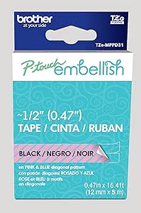 Original Brother P-touch TZe-MPPD31 Embellish Black on Pink and blue Assortment Tape