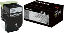 Genuine Lexmark 800S1 Standard Yield Black Toner Cartridge, 80C0S10