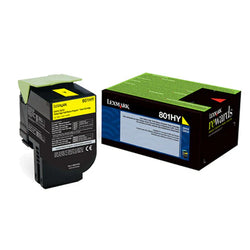 Orignal Lexmark 801HY High Yield Yellow Toner Cartridge, 80C0HYG