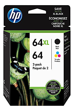 Original HP 64XL Black and 64 Tri-Color Ink Cartridge-2 Pack