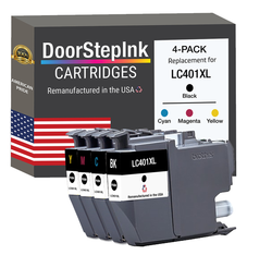 DoorStepInk Brand for Brother LC401XL 1 Black and 3 Color High Yield Remanufactured in USA Inkjet Cartridge, 4-Pack