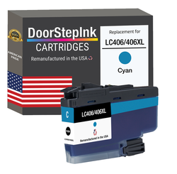 DoorStepInk Brand for Brother LC406/406XL Cyan Remanufactured in USA Inkjet Cartridge, LC406/406XLC