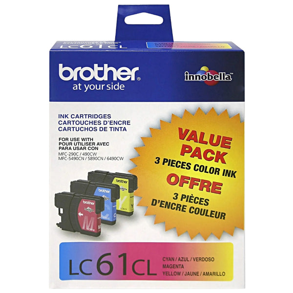 Brother LC61  Cyan, Magenta and Yellow Ink Cartridges (3 Pack)
