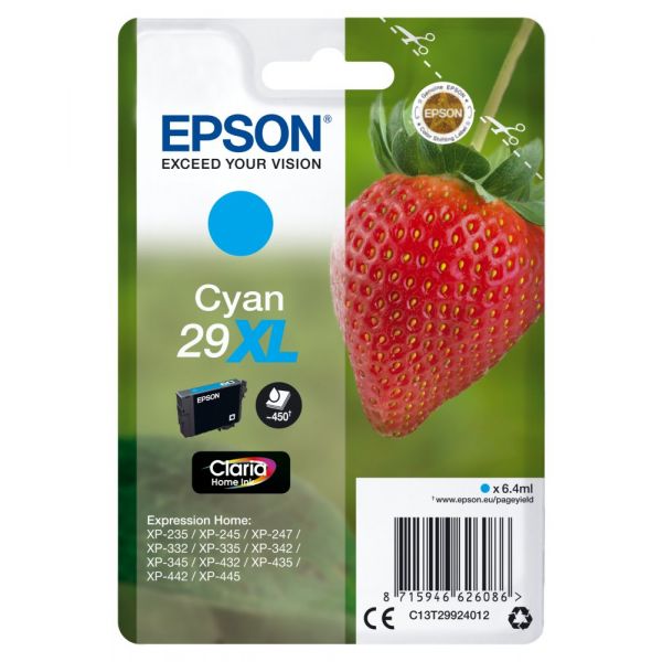 Genuine Epson 29XL Cyan Ink Cartridge, C13T299240