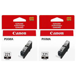 New Genuine Canon CLI-221 Black Ink Cartridges- 2 Pack