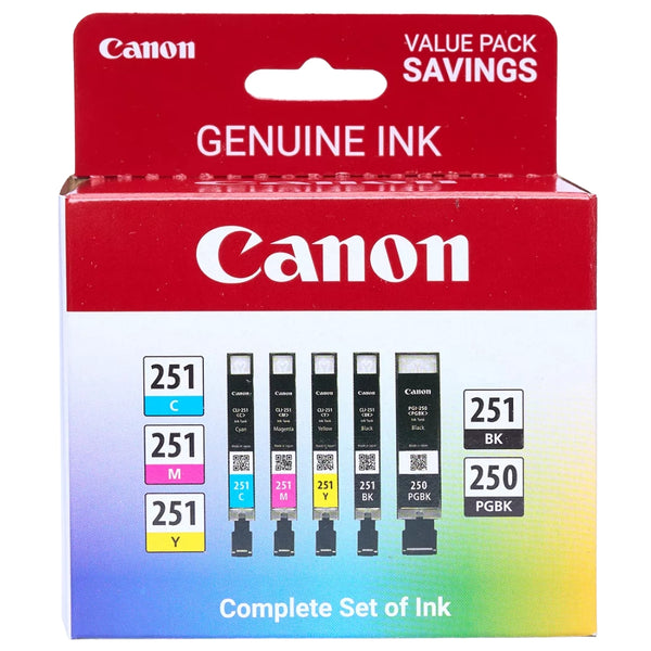 Canon PGI 250 Black & 251 Black & Color Ink Cartridge ( 5 Pack)