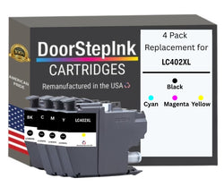 DoorStepInk Brand for Brother LC402XL 1 Black and 3 Color High Yield Remanufactured in USA Inkjet Cartridge, 4-Pack
