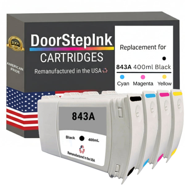 DoorStepInk Brand for HP 843A BCMY Remanufactured in the USA Ink Cartridge-4-Pack