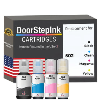 DoorStepInk Brand Replacement For Epson 502 (T502120-BCS) Black 140ml, CMY 70ml Ink Multi-Color Bottle Made in the USA