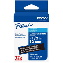 Genuine Brother -touch TZE-335 Label Tape, 1/2" (0.47")  Standard Laminated P-Touch Tape, White on black Single-Pack