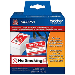 Genuine Brother DK-2251 Replacement Labels, Black/Red Label on White Paper Tape