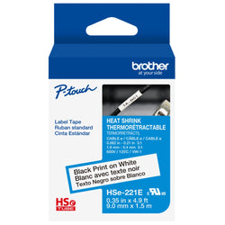 Genuine Brother HSe-221E Heat Shrink Tape, Black On White, 9mm x 1.5m