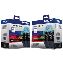 Genuine Brother LC401XL High Yield Ink, (Black 2-pack) Cyan/Magenta/Yellow, Pack Of 5 Cartridges