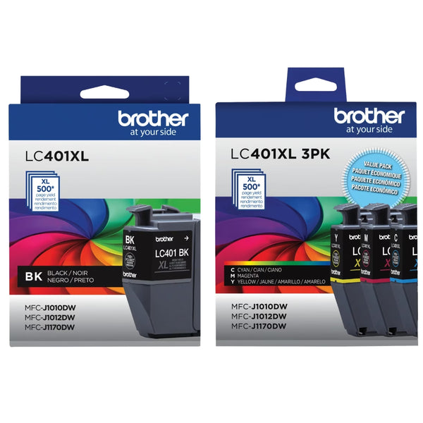 Genuine Brother LC401XL High Yield Ink, Black/Cyan/Magenta/Yellow, Pack Of 4 Cartridges