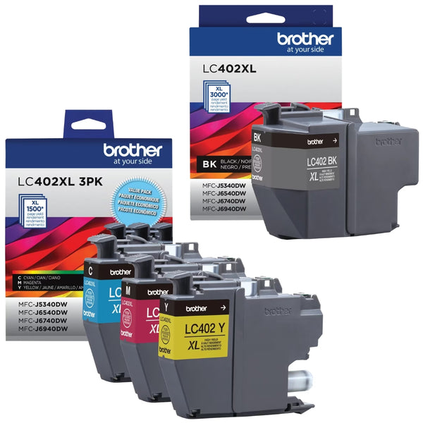 Genuine Brother LC402XL High Yield Multi-Color Ink Cartridge-4-Pack