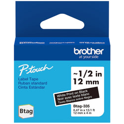 Genuine Brother P-Touch Btag BTAG335 White on Black Label Tape ~1/2in by 13.1ft (12mm x 4m)