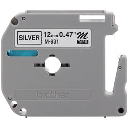Genuine Brother P-Touch M-931 Tape, 1/2" (0.47") Wide Standard Non-Laminated Tape, Black on Silver, 0.47" x 26.2' (12mm x 8M)