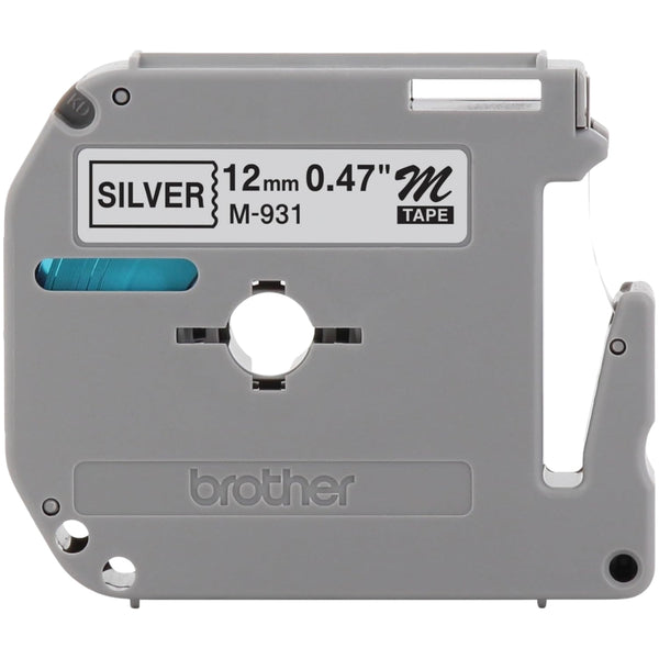Genuine Brother P-Touch M-931 Tape, 1/2" (0.47") Wide Standard Non-Laminated Tape, Black on Silver, 0.47" x 26.2' (12mm x 8M)