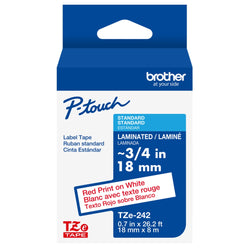 Genuine Brother P-Touch TZE-242 Tape, 3/4" (0.7 mm) Standard Laminated P-Touch Tape, Red on White, 26.2 ft (8 m)