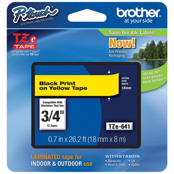 Genuine Brother P-Touch TZE-641 Tape, 3/4" (0.7") Standard Laminated P-Touch Tape, Black on Yellow Single-Pack
