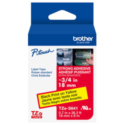 Genuine Brother P-touch TZE-S641 Tape, 3/4" (0.7") Wide Extra-Strength Adhesive Laminated Tape, Black on Yellow, Laminated 0.7" x 26.2' (18mm x 8M), TZES641