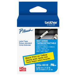 Genuine Brother Pro Tape HSe-651E Heat Shrink Tubing - Black on Yellow