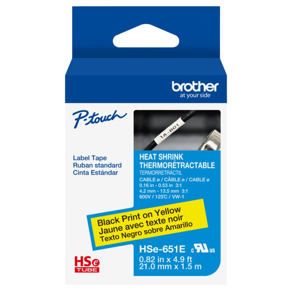 Genuine Brother Pro Tape HSe-651E Heat Shrink Tubing - Black on Yellow