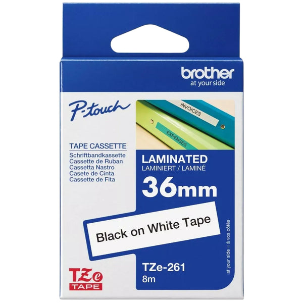 Genuine Brother TZe-261 Labelling Tape Cassette – Black on White, 36mm wide