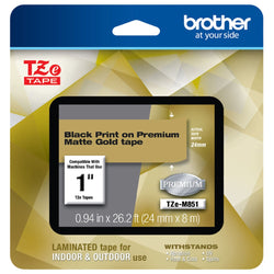 Genuine Brother TZe-M851 Black on Matte Gold 24mm 1" P-Touch Label Tape