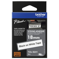 Genuine Brother TZe-S241 Labelling Tape Cassette – Black on White, 18mm wide