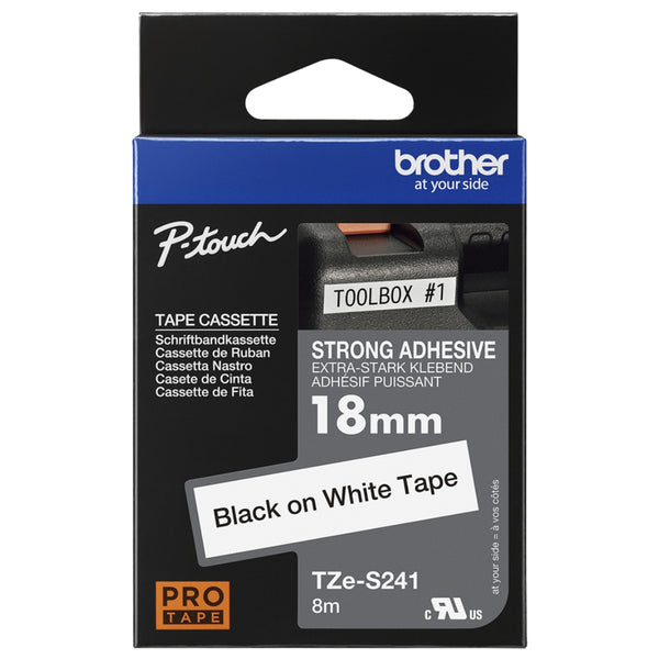 Genuine Brother TZe-S241 Labelling Tape Cassette – Black on White, 18mm wide