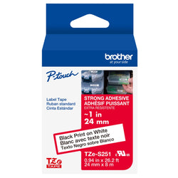 Genuine Brother TZe-S251 Black on White Laminating Tape Width 0.9 inches (24 mm)