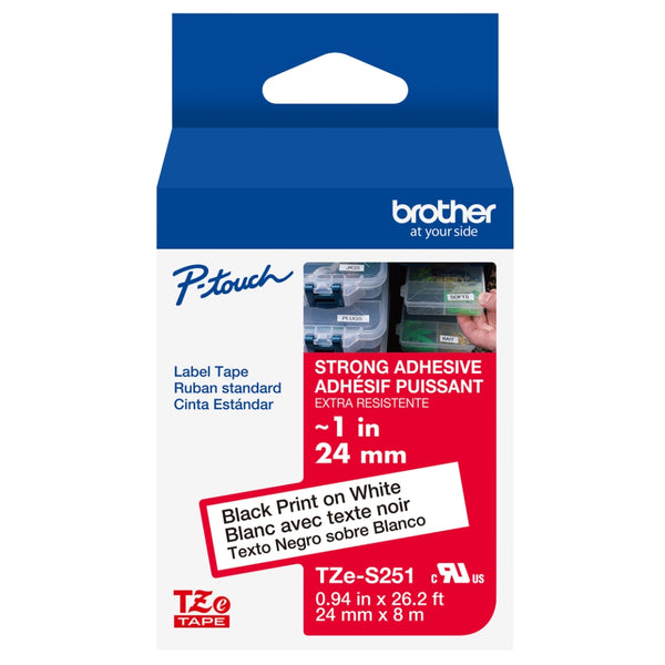 Genuine Brother TZe-S251 Black on White Laminating Tape Width 0.9 inches (24 mm)